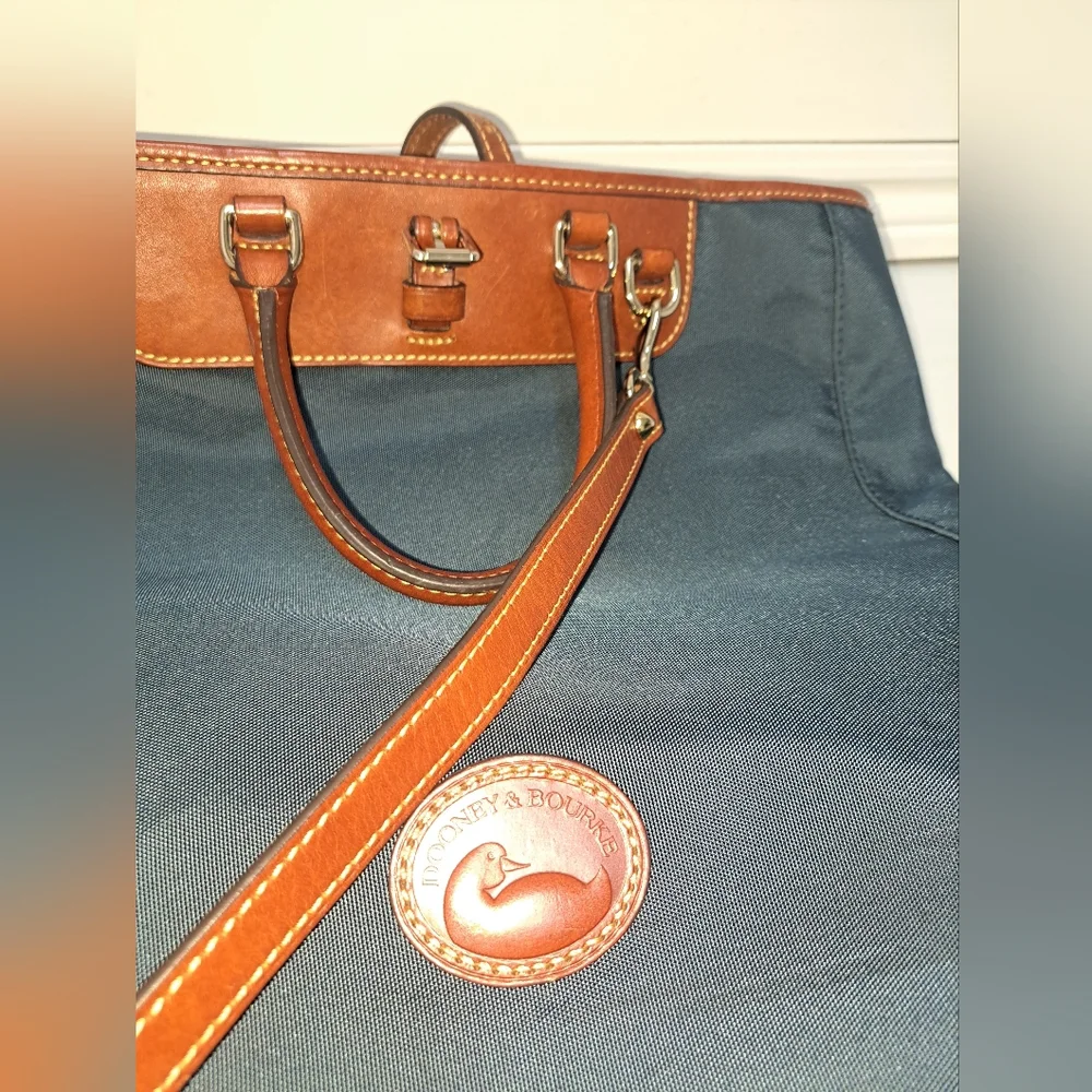 Brown LEATHER and Navy Canvass Men's Messenger Bag